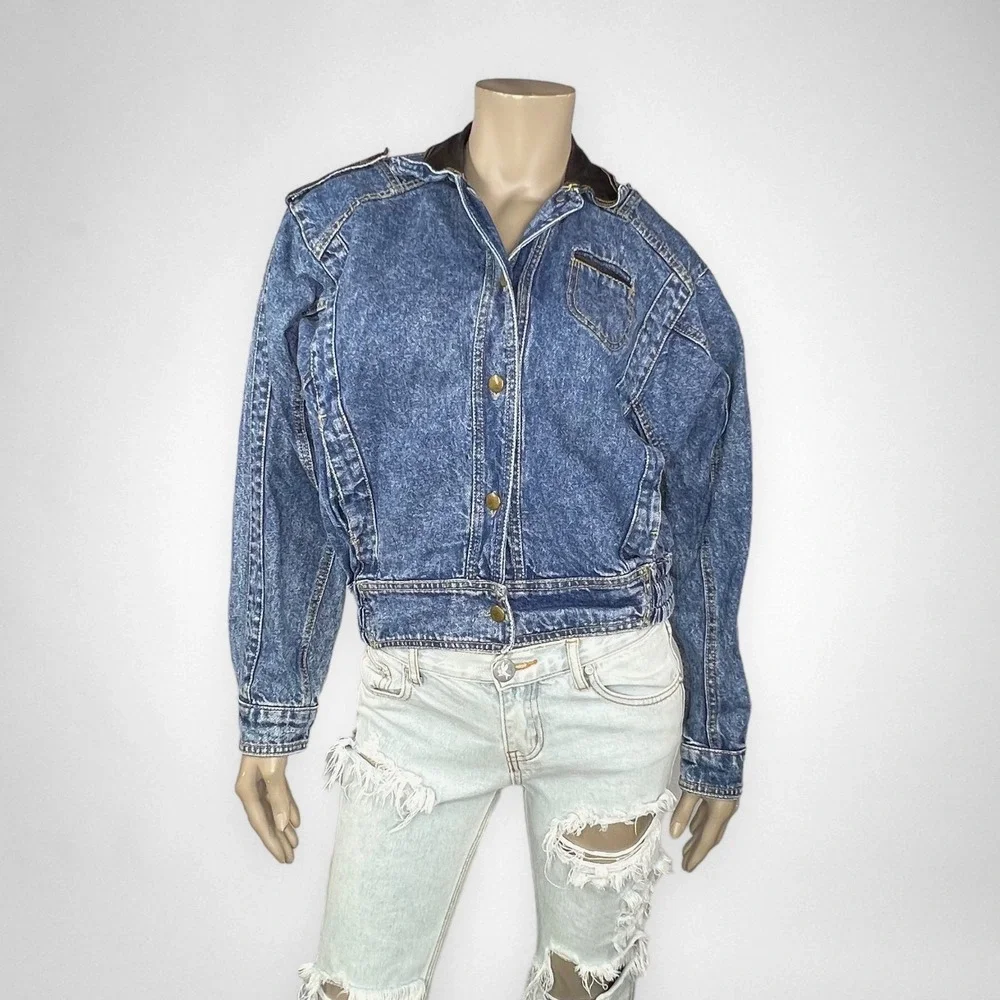 Vintage 80s NEW YORK GIRL Denim‎ Bomber Jacket S